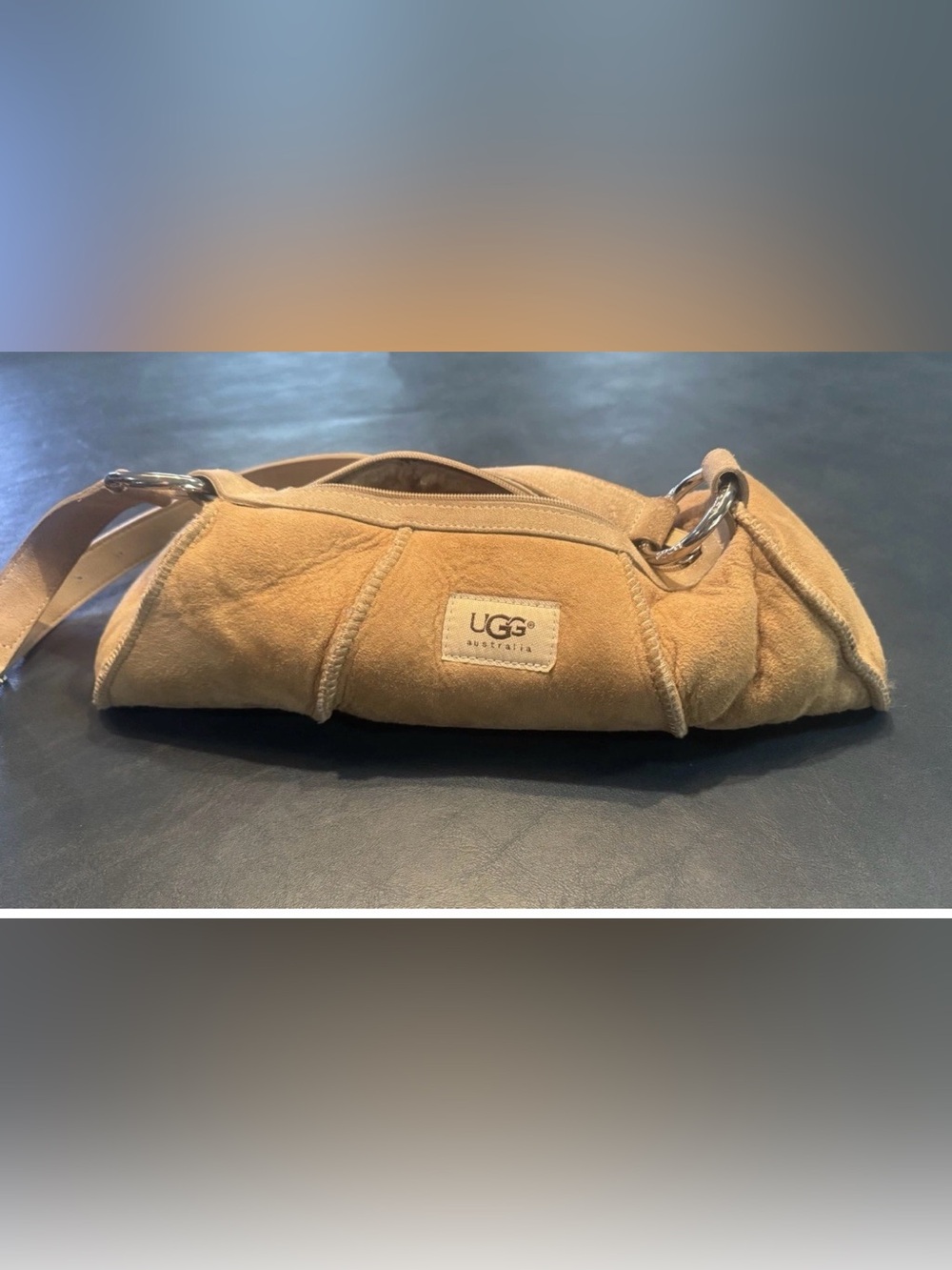 UGG Tan Suede Rolled Belt Bag with Silver Hardware